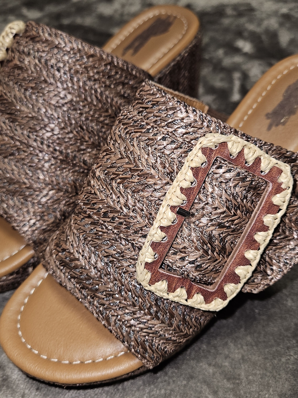 C Comfort Brown Woven Wedge Sandal Buckle Detail Bohemian Beachy Hippie 10 Wide